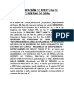 Certificación de Apertura de Cuaderno de Obra