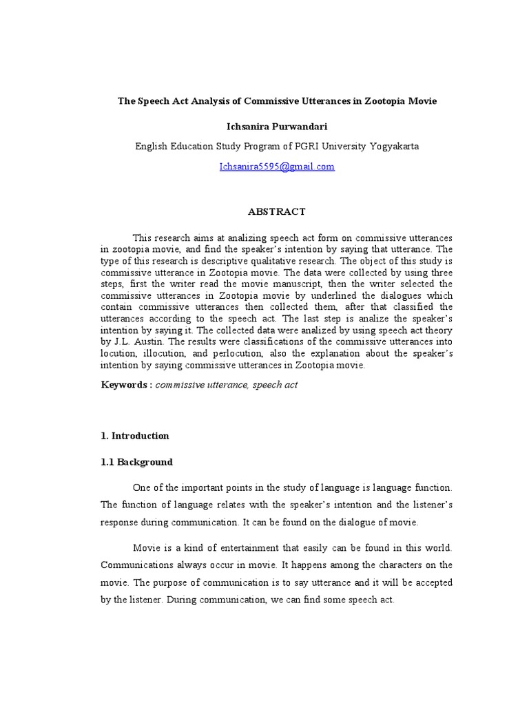 Commissive Utterances in Zootopia Analysis | PDF | Linguistics ...