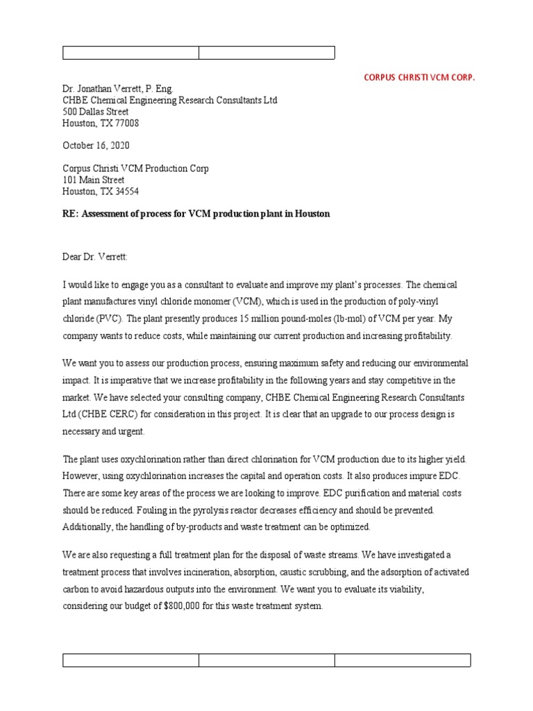 VCM Production Process Assessment Request | PDF | Polyvinyl Chloride ...
