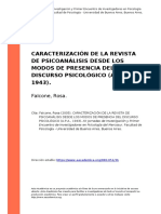 Falcone, Rosa (2005) - CARACTERIZACION DE LA REVISTA DE PSICOANALISIS DESDE LOS MODOS DE PRESENCIA DEL DISCURSO PSICOLOGICO (A.P.A., 1943)