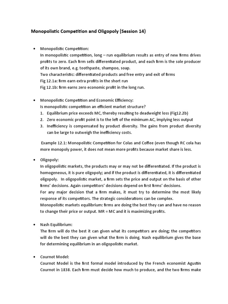 Monopolistic Competition vs Oligopoly Insights | PDF | Oligopoly | Monopoly