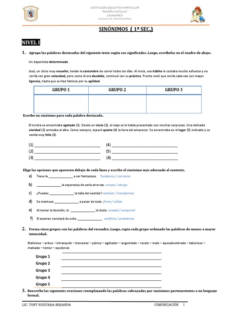 01 Sinonimos - Practica PDF | PDF