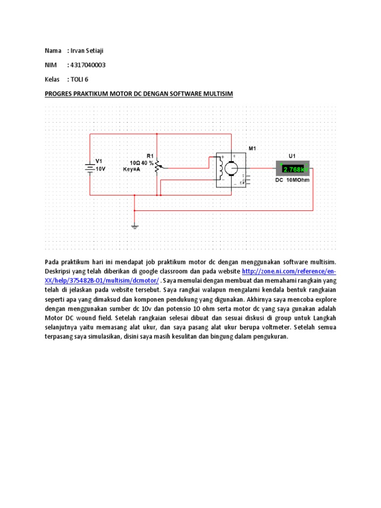 Progres Praktikum Motor DC Multisim | PDF | Teknologi & Rekayasa