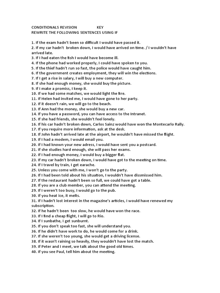 Conditionals Revision Key | PDF | Politics | Mystery, Thriller & Crime ...
