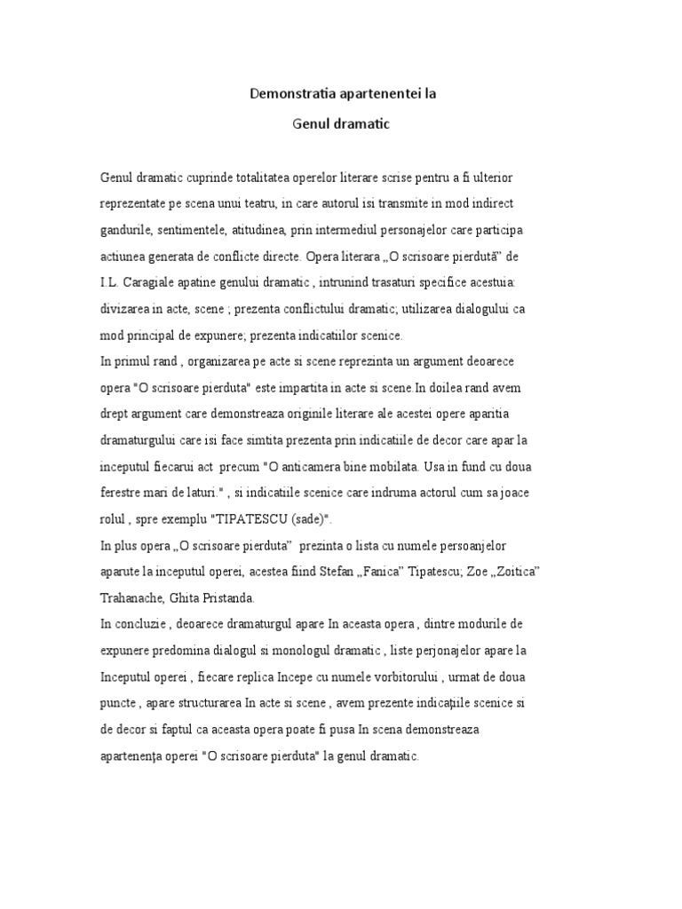Text Dramatic - O Scrisoare Pierduta | PDF