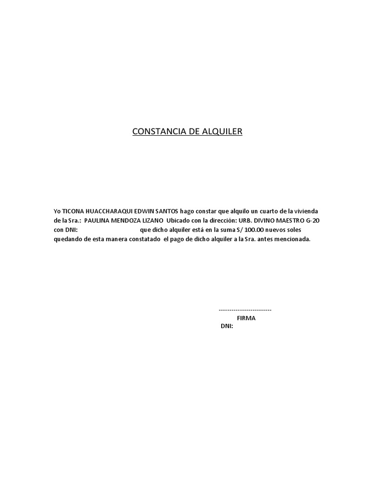 CONSTANCIA DE ALQUILER
