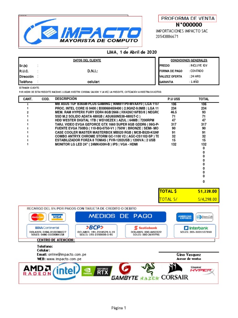 Cotización Importaciones Impacto S.A.C. | PDF | Hardware de la ...