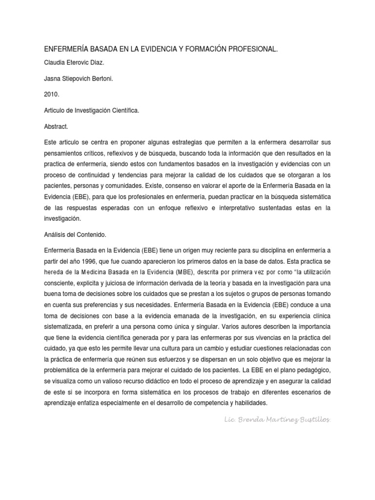 Enfermería Basada en La Evidencia y Formación Profesional | PDF ...