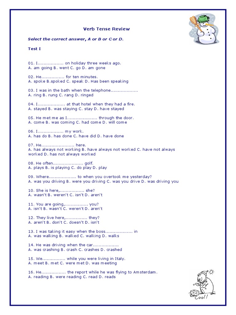 Verb Tense Practice Quiz | PDF | Linguistics | Language Mechanics