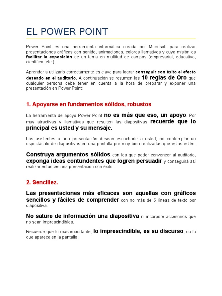 10 Reglas de Oro de Power Point | PDF | Microsoft PowerPoint | Ocio