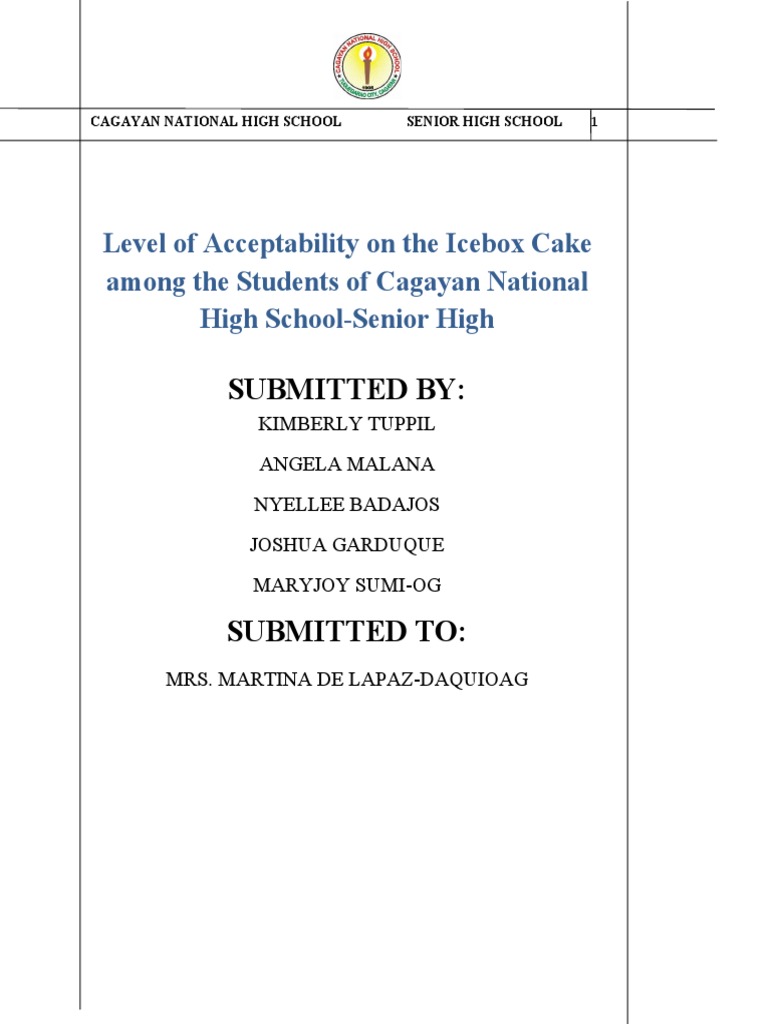 Bread and Pastry Research The Level of Acceptance of Icebox Cake Among