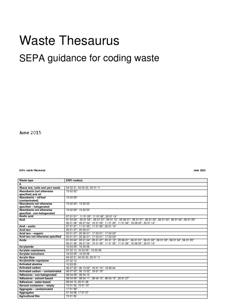 Waste Thesaurus SEPA Guidance For Coding Waste June 2015 | PDF | Amine ...