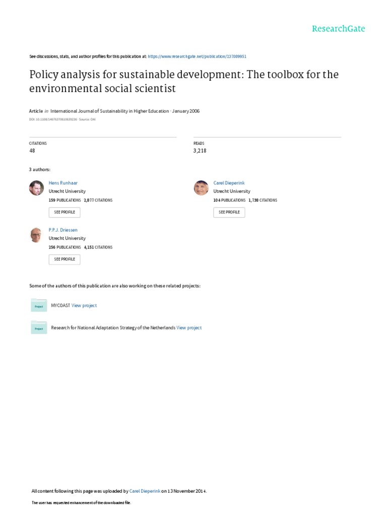 Policy Analysis For Sustainable Development: The Toolbox For The ...