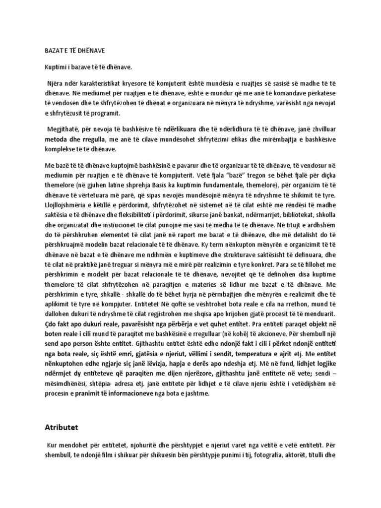 BAZAT E TË DHËNAVE - Ligjerata1 | PDF