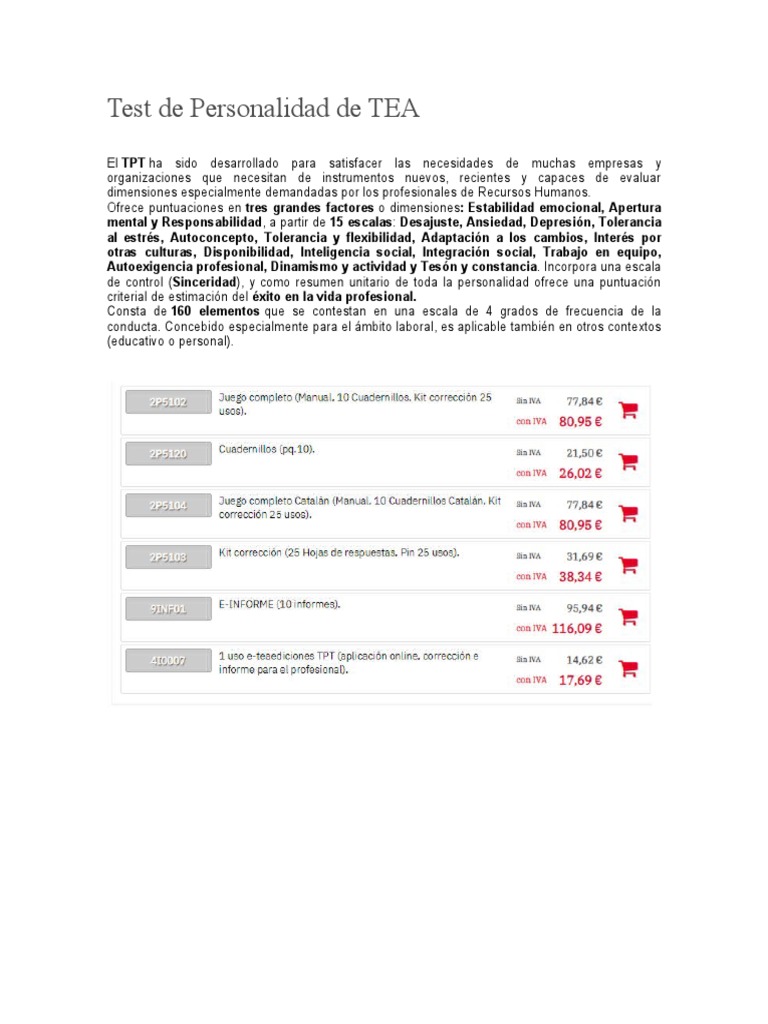 Test de Personalidad TPT de TEA | PDF | Inteligencia | Inteligencia ...