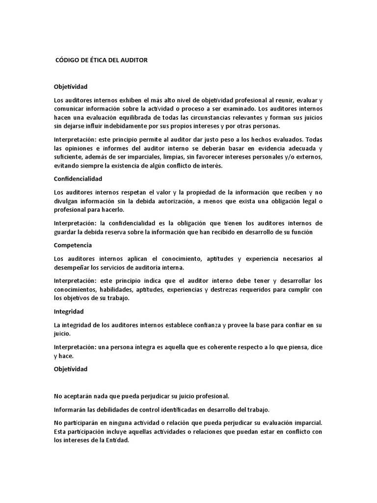 Código de Ética del Auditor Interno | PDF | Auditoría | Contralor
