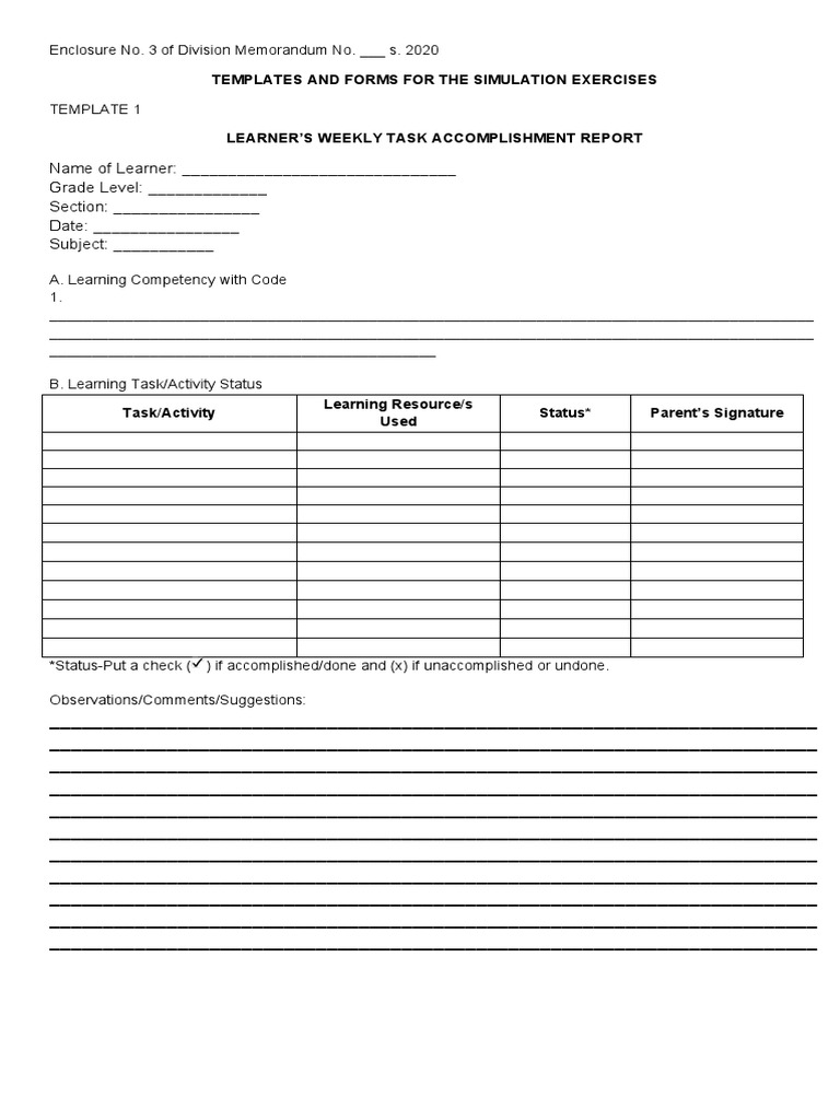 Weekly Task Accomplishment Report Template | PDF