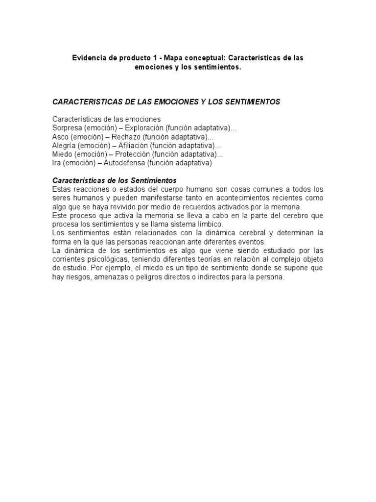 Mapa Conceptual de Emociones y Sentimientos | PDF | Sensación | Las ...