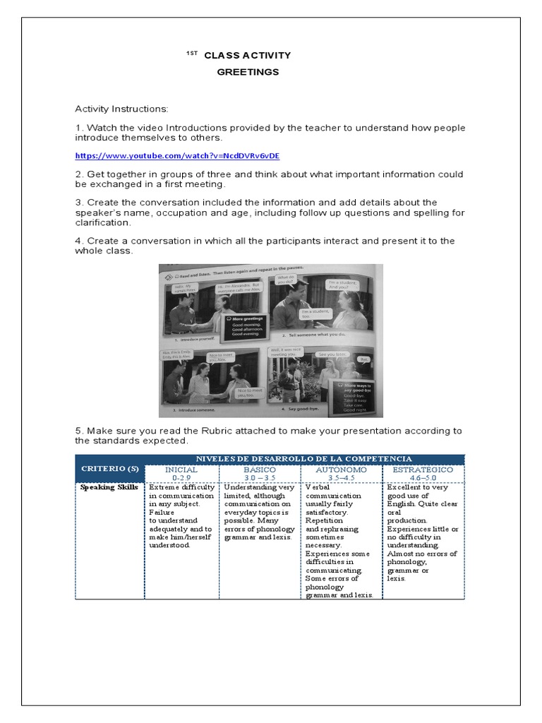 Class Activity #1 - Speaking Greetings | PDF | Career & Growth ...
