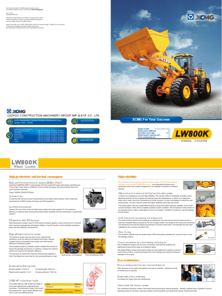 LW800K Wheel Loader Specifications | PDF | Transmission (Mechanics ...