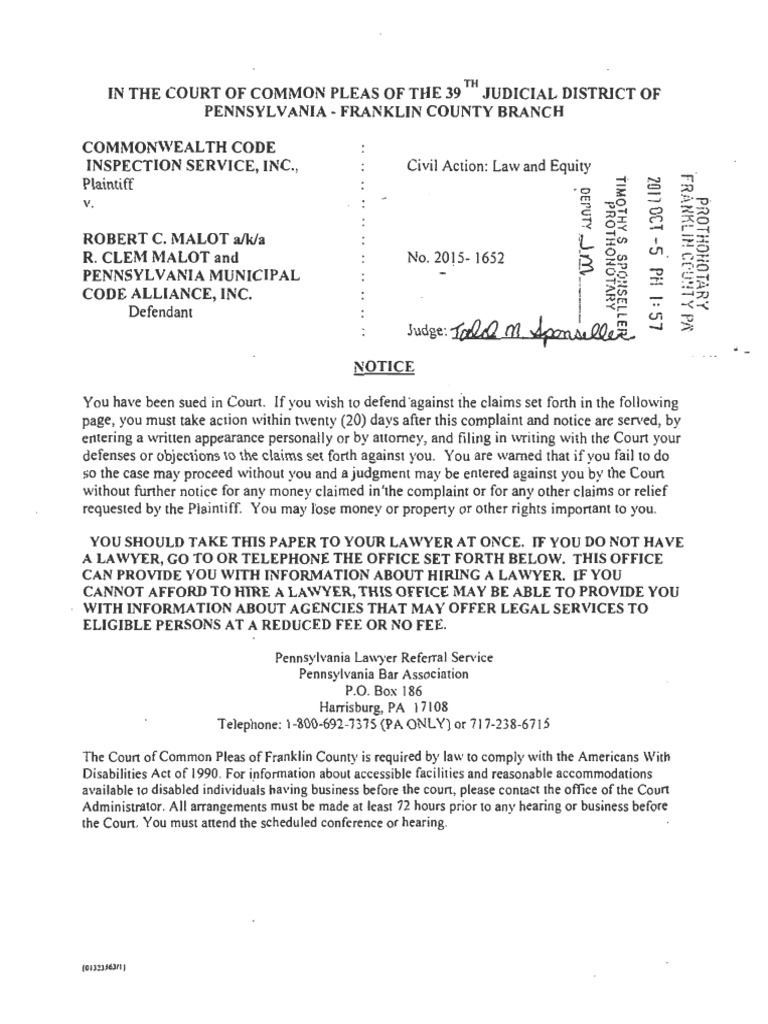Commonwealth Code Inspection Service Inc Vs Clem Malot PDF Tortious
