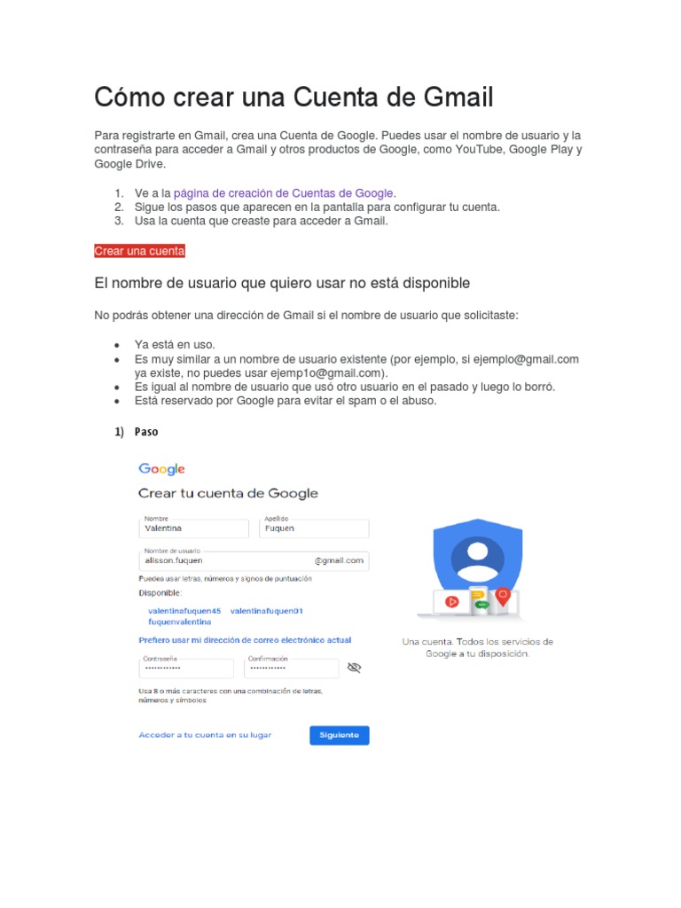 Cómo Crear Una Cuenta de Gmail | PDF
