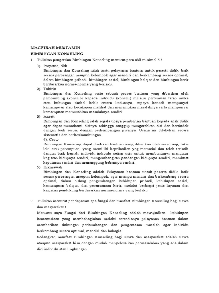 Tuliskan Pengertian Bimbingan Konseling Menurut Para Ahli Minimal 5 Pdf