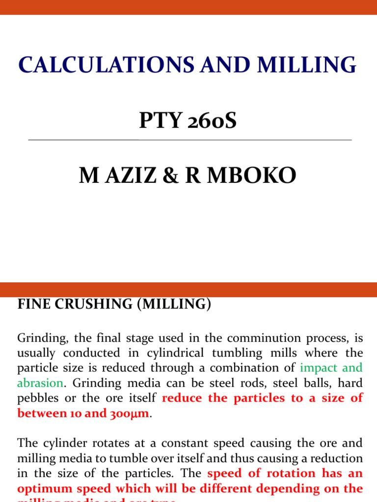 PTY260S Lecture Milling Calculation 2019 PDF Mill (Grinding