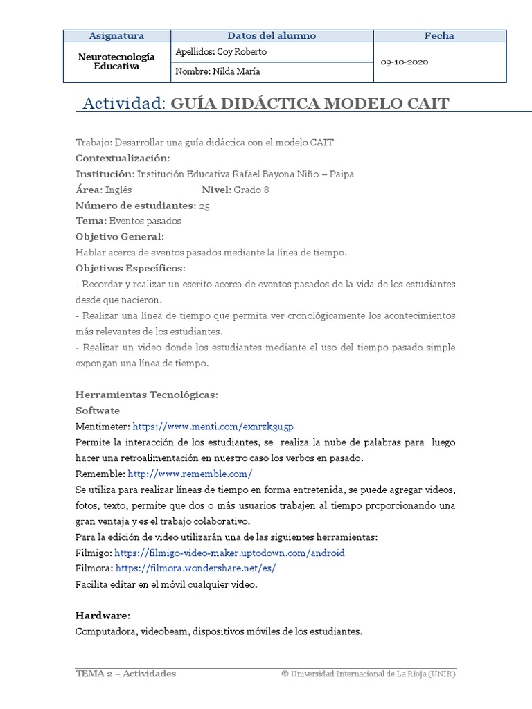Actividad 1 Modelo CAIT | PDF | Inteligencia | Aprendizaje