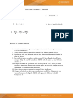 Taller Ecuaciones Lineales Basado en Resolución de Problemas Sencillos de Ecuaciones Lineales PDF