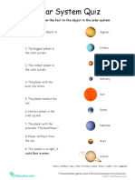 Solar System Quiz: Draw A Line From The Fact To The Object in The Solar System