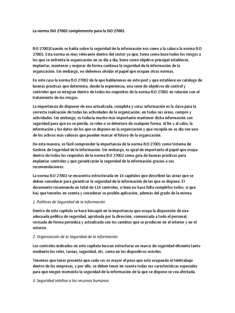 ISO 27002: Guía de Controles de Seguridad | PDF | La seguridad ...