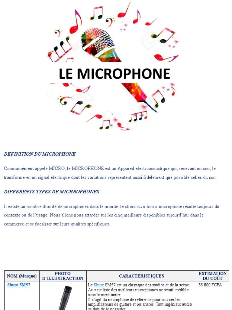 Définition et types de microphones | PDF | Microphone | Reproduction et ...
