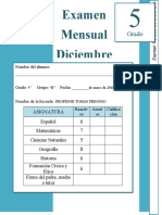 Diciembre - 5to Grado - Examen Mensual (2018-2019)