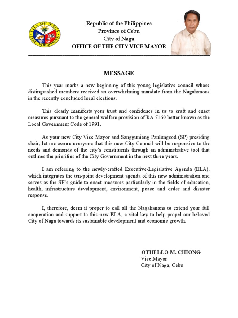 Naga City Vice Mayor's Agenda Message | PDF