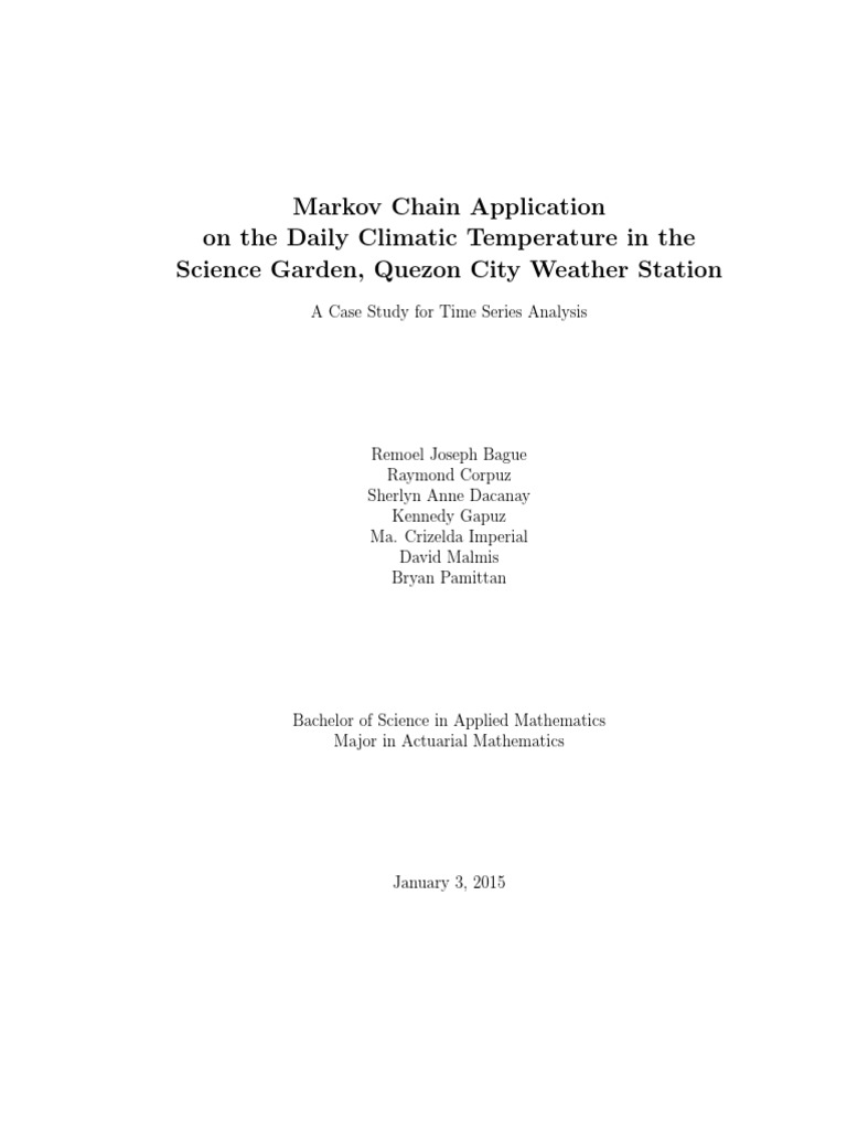 Markov Chain Application On The Daily Climatic Temperature in The