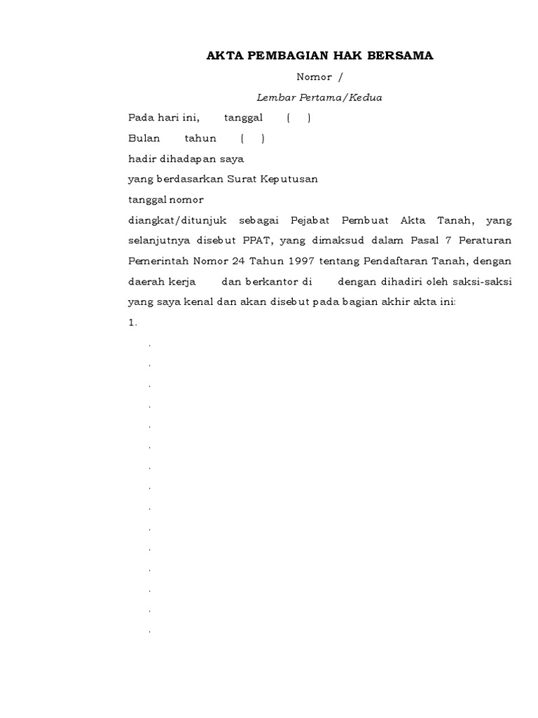 Contoh Akta Pembagian Hak Bersama | PDF