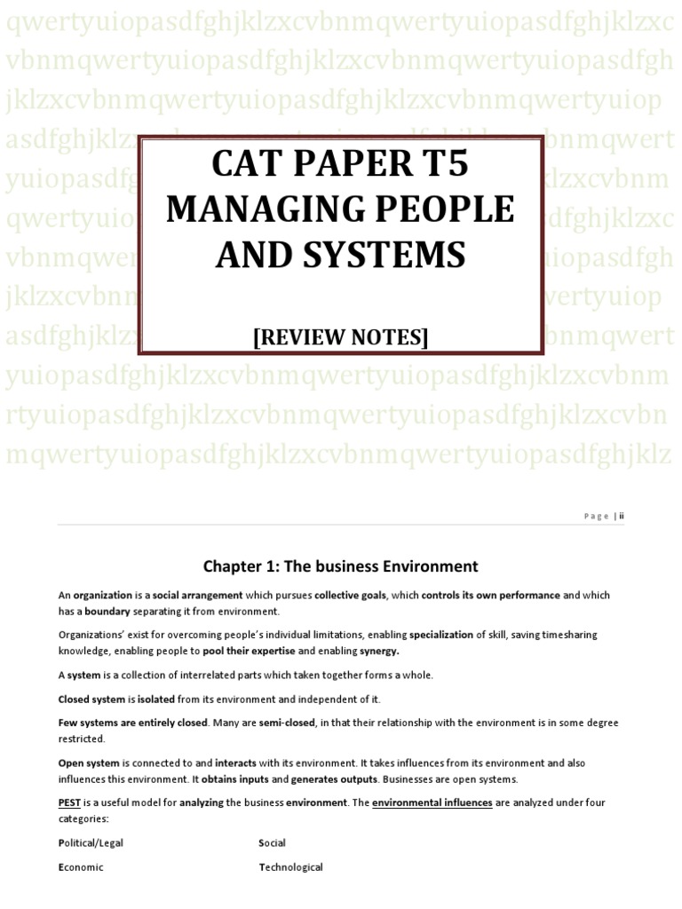 Cat Paper T5 Managing People and Systems: (Review Notes) | PDF