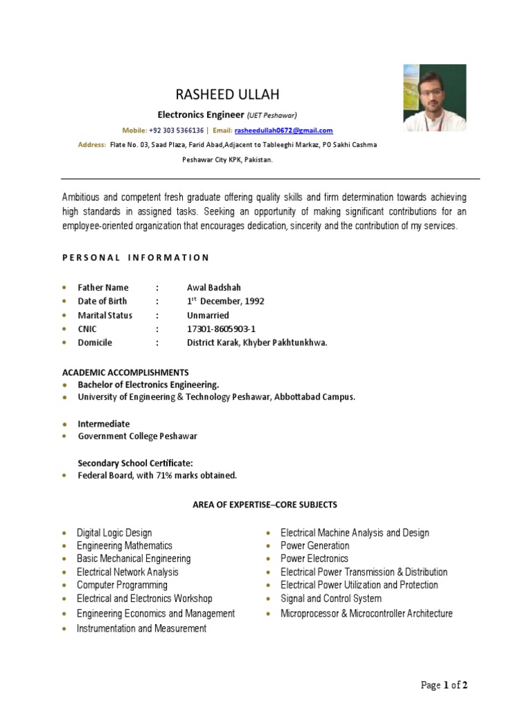 Rasheed Ullah CV - Electronics | PDF | Engineering | Electronic Engineering