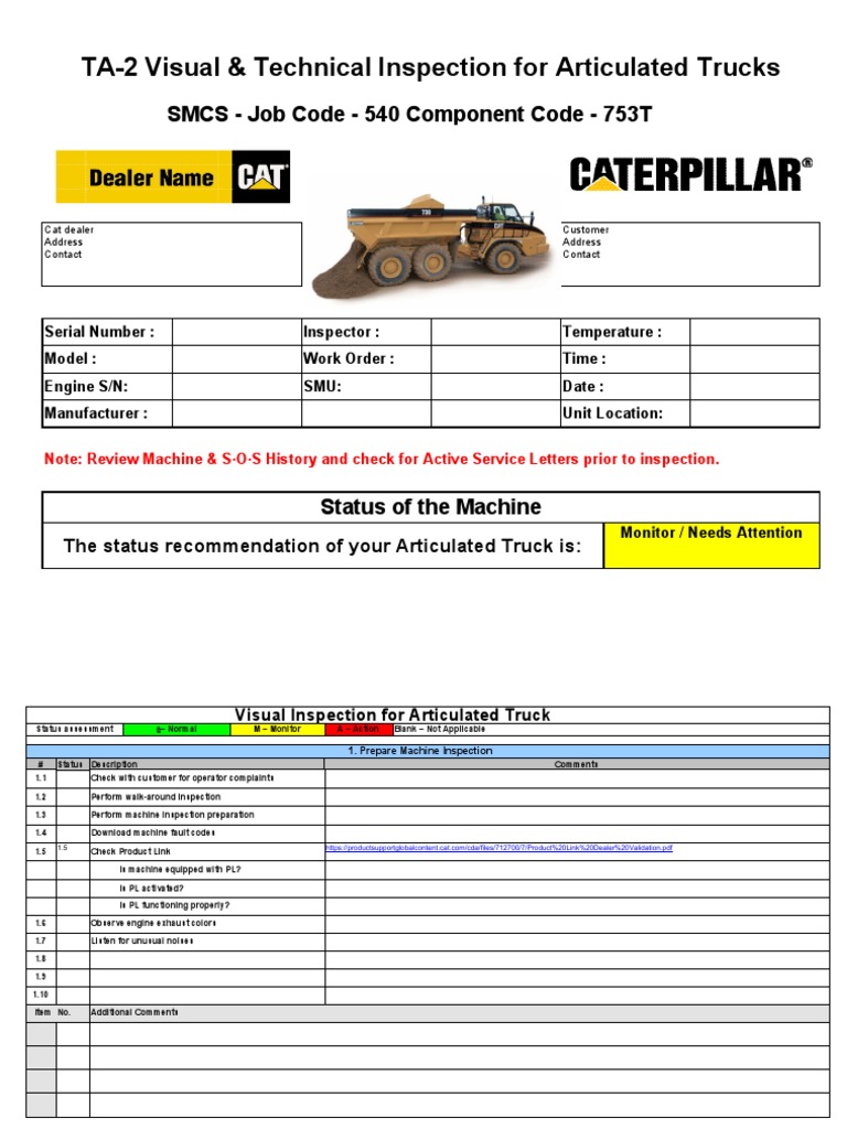Articulated Truck Inspection Guide | PDF | Transmission (Mechanics) | Brake