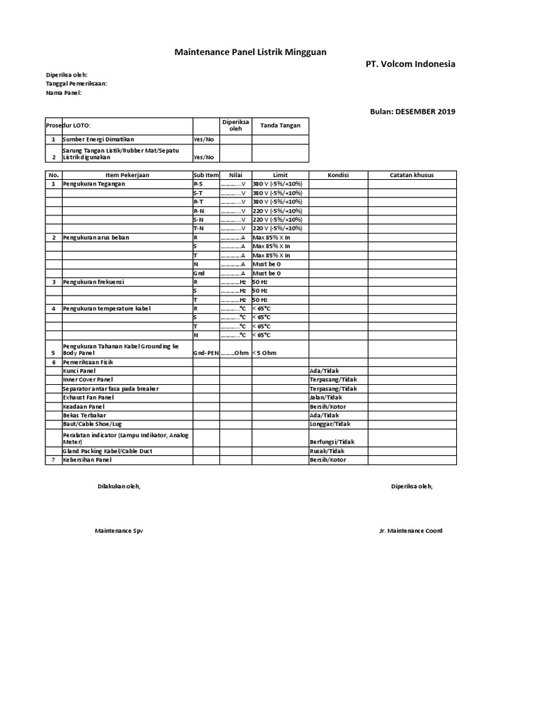 Inspeksi dan Pemeliharaan Panel Listrik | PDF