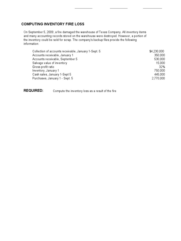 Inventory Fire Loss Calculation | PDF