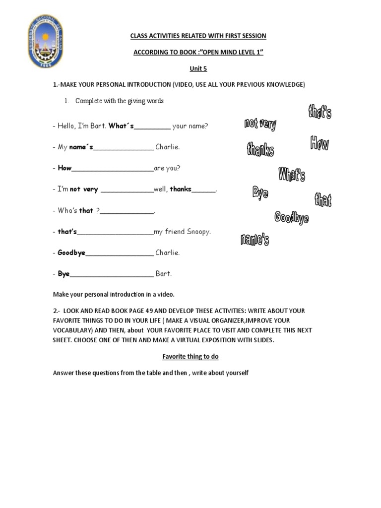 Class Activities Ii-2020a Related With First Session | PDF | Bedroom ...