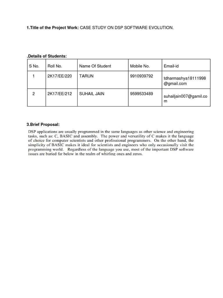 1.title of The Project Work: CASE STUDY ON DSP SOFTWARE EVOLUTION | PDF