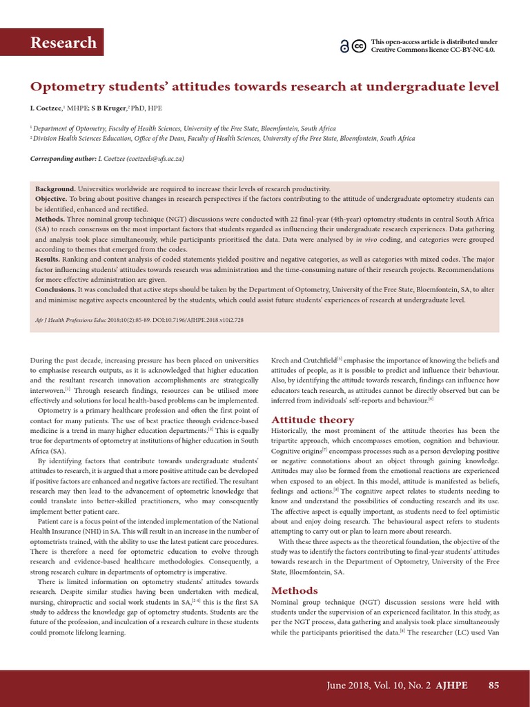 Optometry Students Attitudes Towards Research at PDF | PDF | Attitude ...