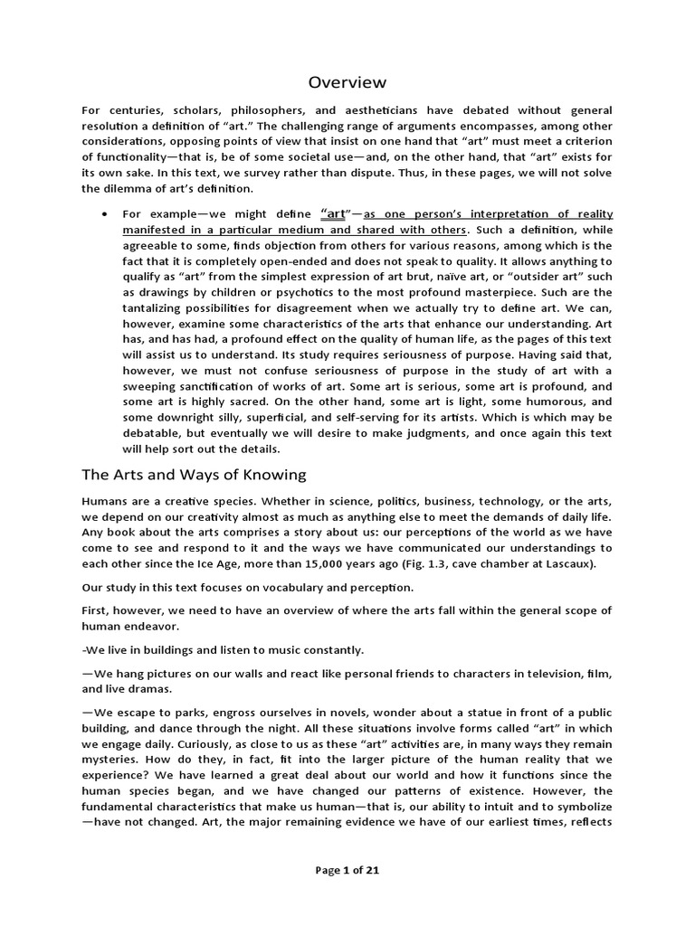 ART APPRECIATION (Chapter 1Introduction) PDF Humanities Aesthetics