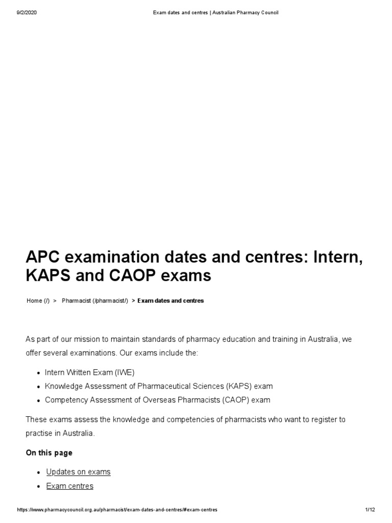 Australian Pharmacy Council Provides Information on Exam Dates