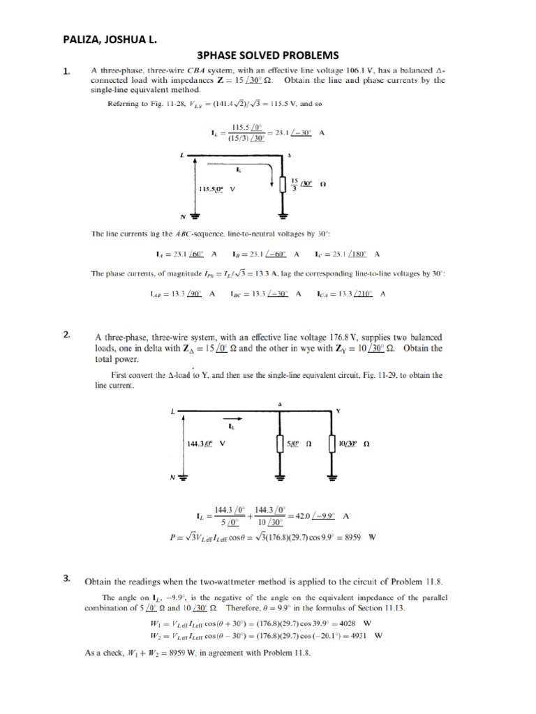 Three-Phase Circuit Problem Solutions | PDF | Power (Physics) | Force