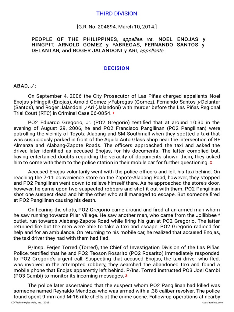 Appellee Vs Vs Appellants: Third Division | PDF | Circumstantial ...