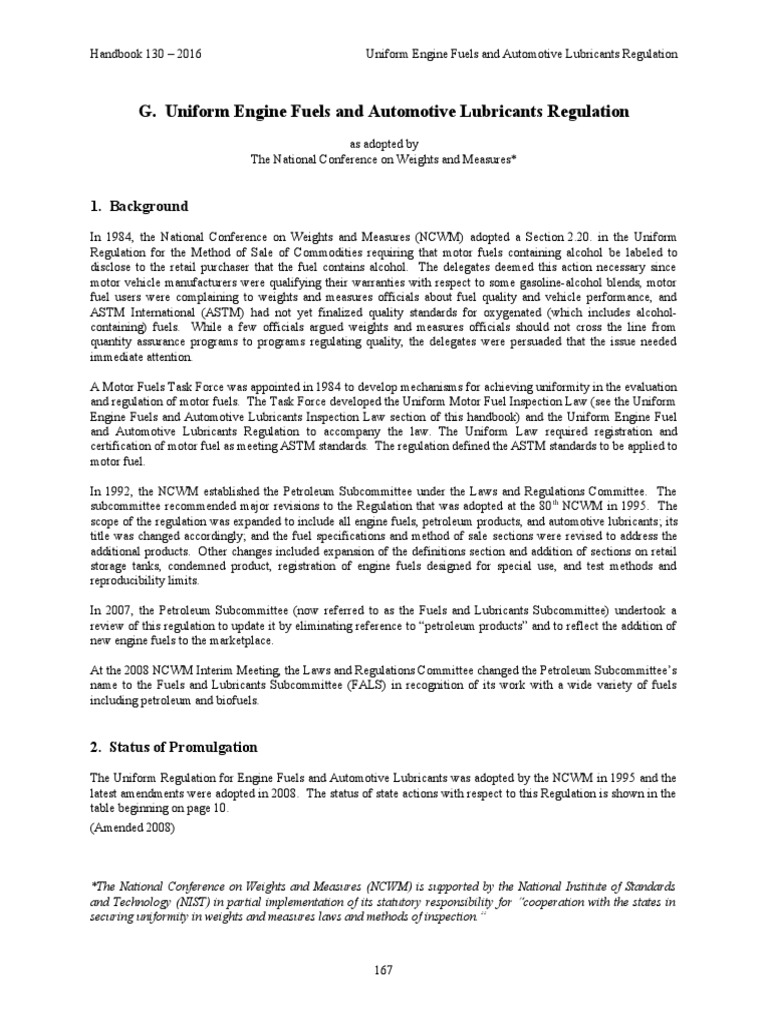 2016 Uniform Engine Fuels Regulation | PDF | Gasoline | Diesel Fuel